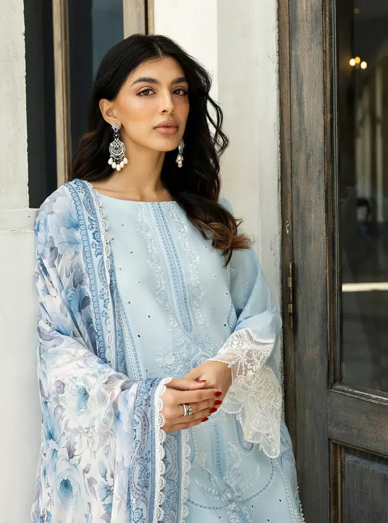 Zainab Chottani Chikankari 25 | Soft Light Blue | Unstitched | Festive wear| Liyah - 7B | 3 pc set.