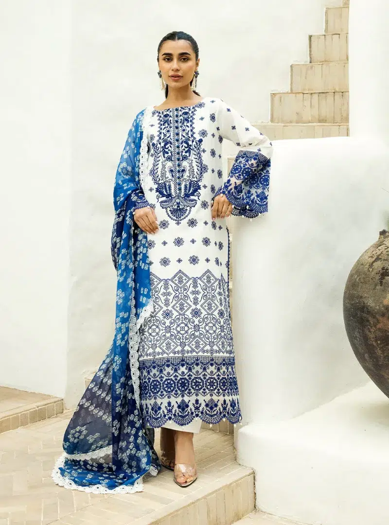 Zainab Chottani Chikankari 25 | Blue and White | Unstitched | Festive wear| Reem - 8A | 3 pc set.