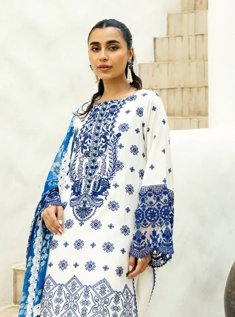 Zainab Chottani Chikankari 25 | Blue and White | Unstitched | Festive wear| Reem - 8A | 3 pc set.