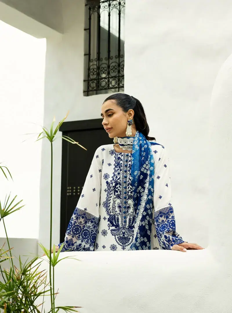 Zainab Chottani Chikankari 25 | Blue and White | Unstitched | Festive wear| Reem - 8A | 3 pc set.