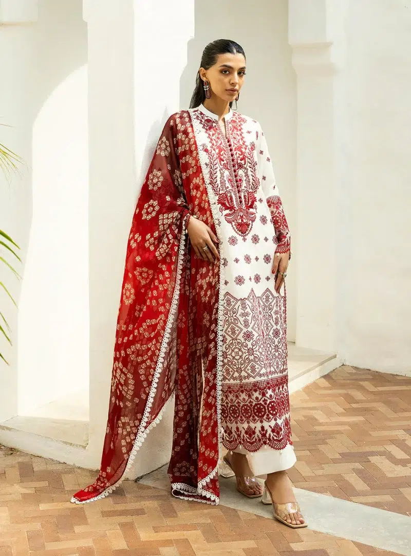 Zainab Chottani Chikankari 25 | Red and White | Unstitched | Festive wear| Reem - 8B | 3 pc set.
