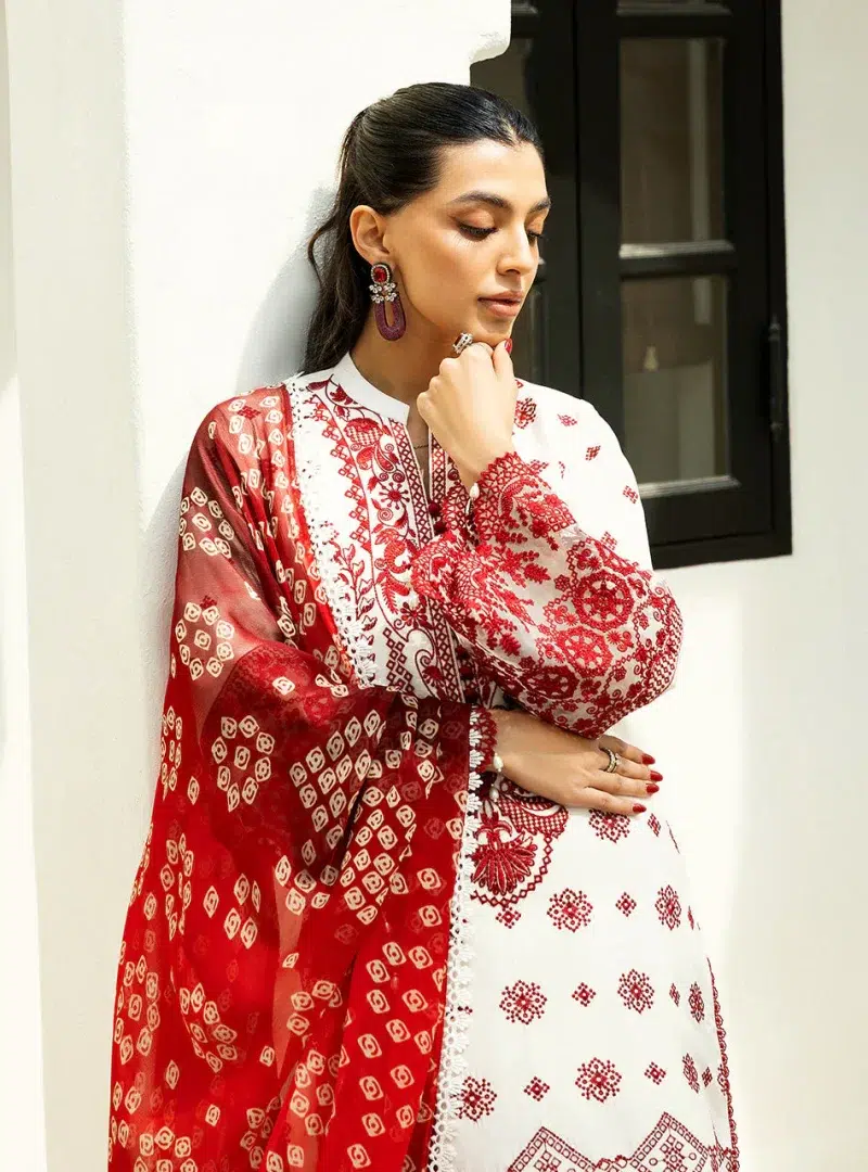 Zainab Chottani Chikankari 25 | Red and White | Unstitched | Festive wear| Reem - 8B | 3 pc set.