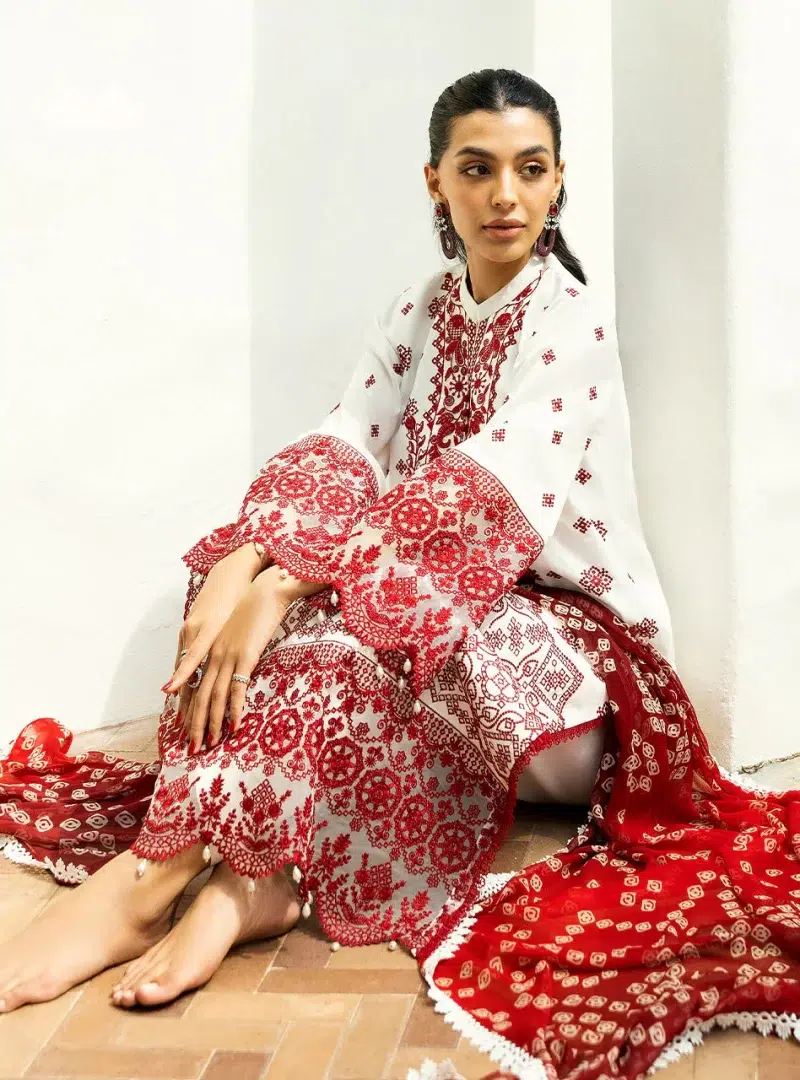 Zainab Chottani Chikankari 25 | Red and White | Unstitched | Festive wear| Reem - 8B | 3 pc set.