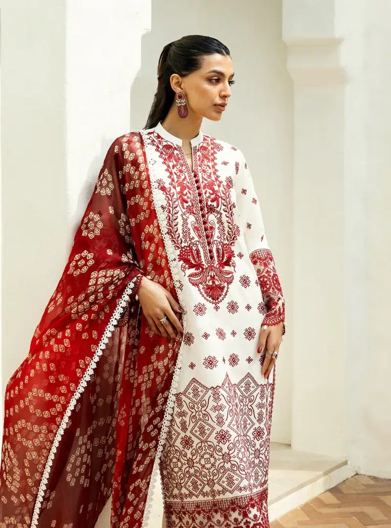 Zainab Chottani Chikankari 25 | Red and White | Unstitched | Festive wear| Reem - 8B | 3 pc set.