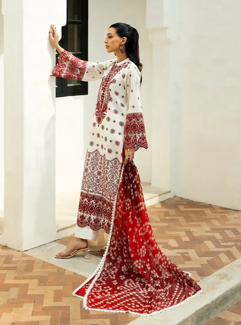 Zainab Chottani Chikankari 25 | Red and White | Unstitched | Festive wear| Reem - 8B | 3 pc set.