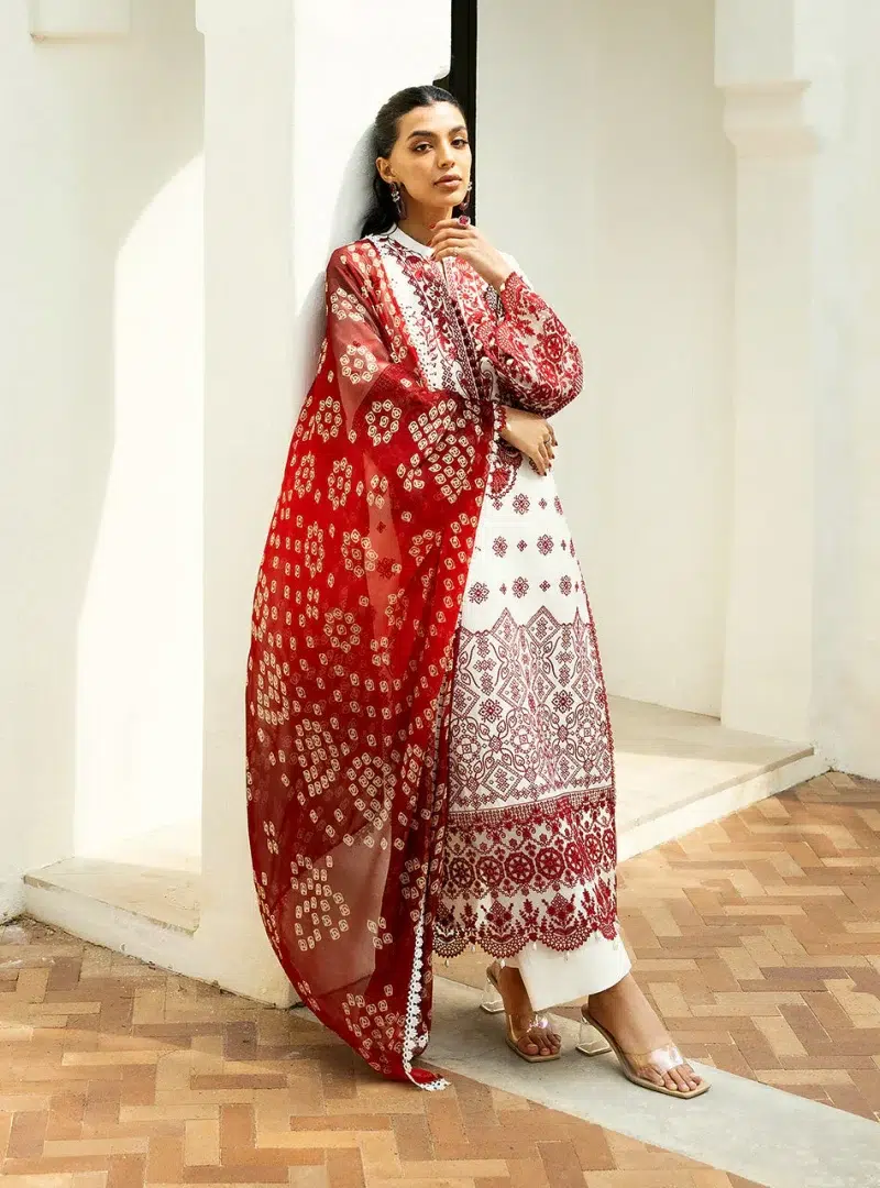 Zainab Chottani Chikankari 25 | Red and White | Unstitched | Festive wear| Reem - 8B | 3 pc set.