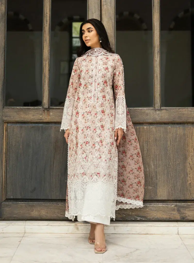 Zainab Chottani Chikankari 25 | Ethereal Peach | Unstitched | Festive wear| Lamia - 9A |  3 pc set.