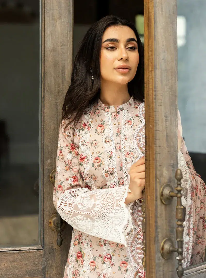 Zainab Chottani Chikankari 25 | Ethereal Peach | Unstitched | Festive wear| Lamia - 9A |  3 pc set.