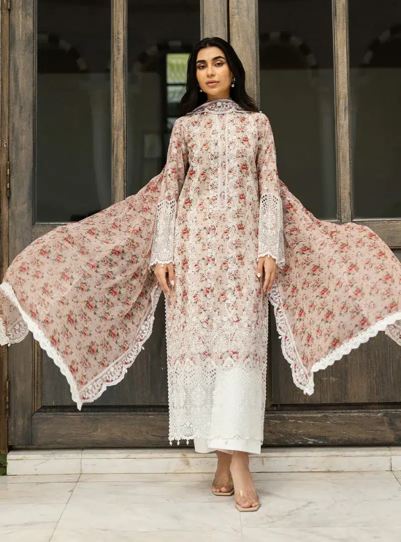 Zainab Chottani Chikankari 25 | Ethereal Peach | Unstitched | Festive wear| Lamia - 9A |  3 pc set.