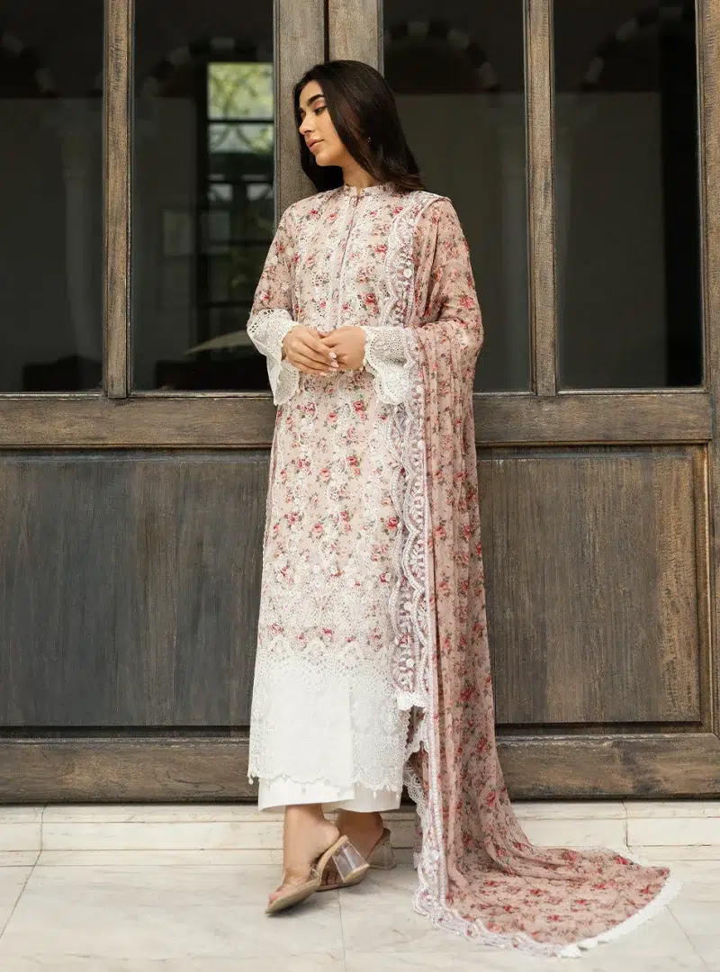 Zainab Chottani Chikankari 25 | Ethereal Peach | Unstitched | Festive wear| Lamia - 9A |  3 pc set.