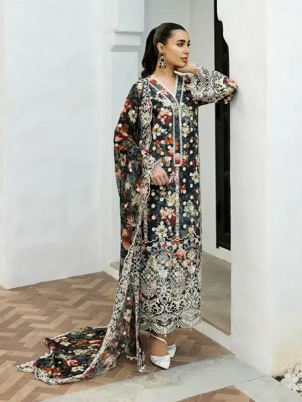 Zainab Chottani Chikankari 25 | Floral Print Black | Unstitched | Festive wear| Reeya - 10A | 3 pc set.