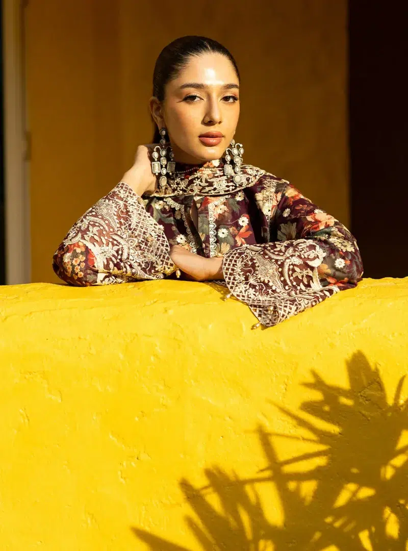 Zainab Chottani Chikankari 25 | Floral Print Purple | Unstitched | Festive wear| Reeya - 10B | 3 pc set.