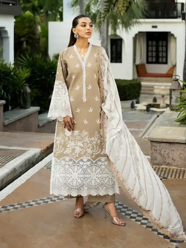 Zainab Chottani Chikankari 25 | Elegant Beige | Unstitched | Festive wear| Sia - 11A | 3 pc set.