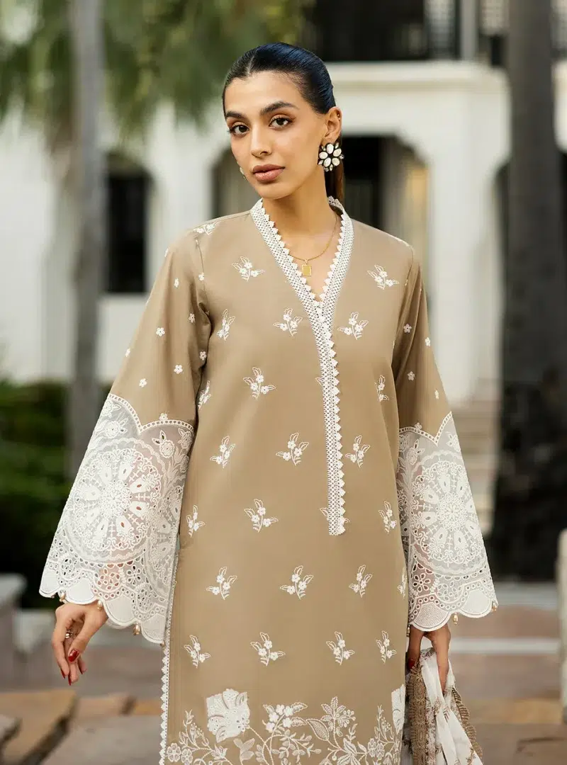 Zainab Chottani Chikankari 25 | Elegant Beige | Unstitched | Festive wear| Sia - 11A | 3 pc set.