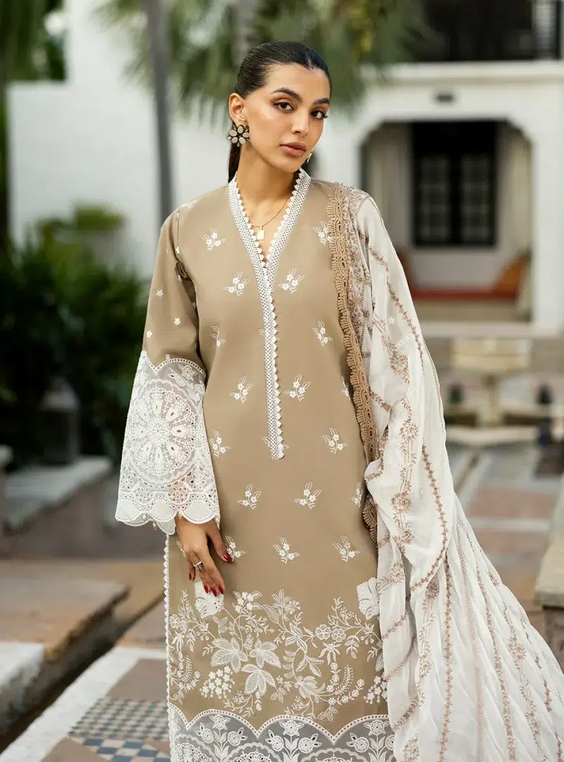 Zainab Chottani Chikankari 25 | Elegant Beige | Unstitched | Festive wear| Sia - 11A | 3 pc set.