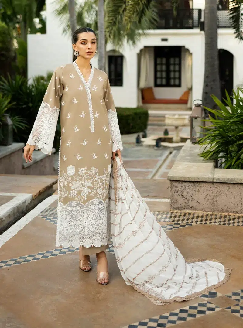 Zainab Chottani Chikankari 25 | Elegant Beige | Unstitched | Festive wear| Sia - 11A | 3 pc set.