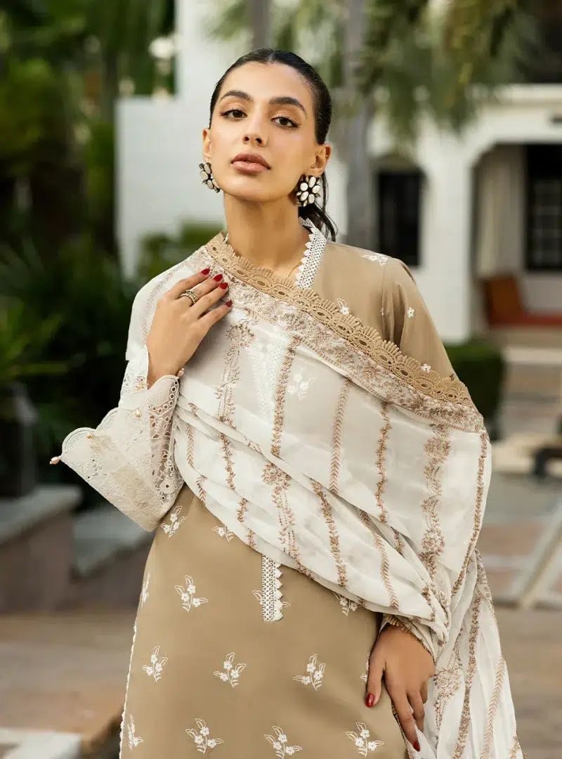 Zainab Chottani Chikankari 25 | Elegant Beige | Unstitched | Festive wear| Sia - 11A | 3 pc set.
