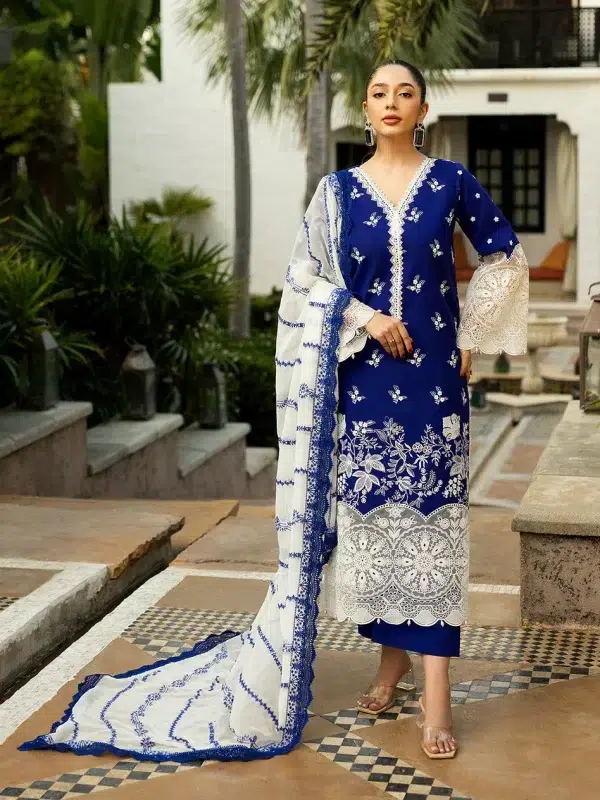 Zainab Chottani Chikankari 25 | Cobalt Blue | Unstitched | Festive wear| Sia - 11B | 3 pc set.
