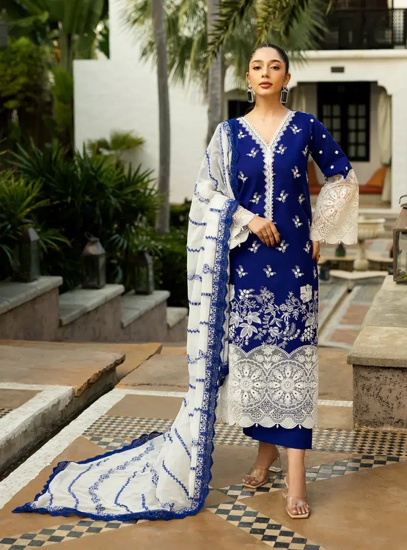 Zainab Chottani Chikankari 25 | Cobalt Blue | Unstitched | Festive wear| Sia - 11B | 3 pc set.