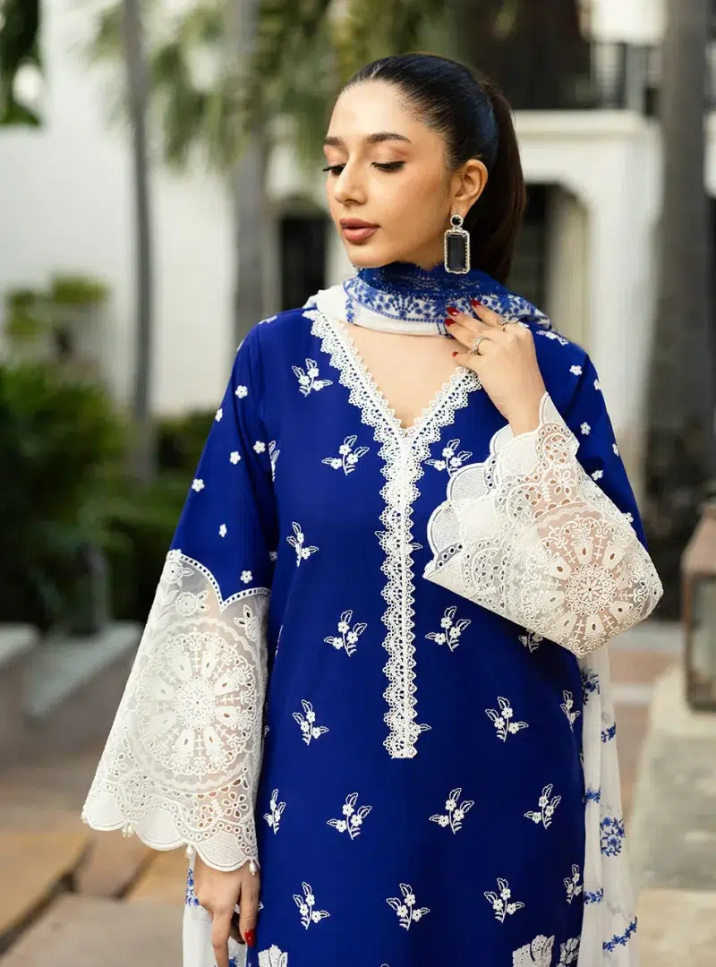 Zainab Chottani Chikankari 25 | Cobalt Blue | Unstitched | Festive wear| Sia - 11B | 3 pc set.
