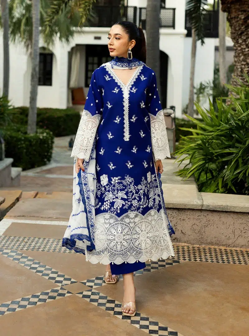 Zainab Chottani Chikankari 25 | Cobalt Blue | Unstitched | Festive wear| Sia - 11B | 3 pc set.
