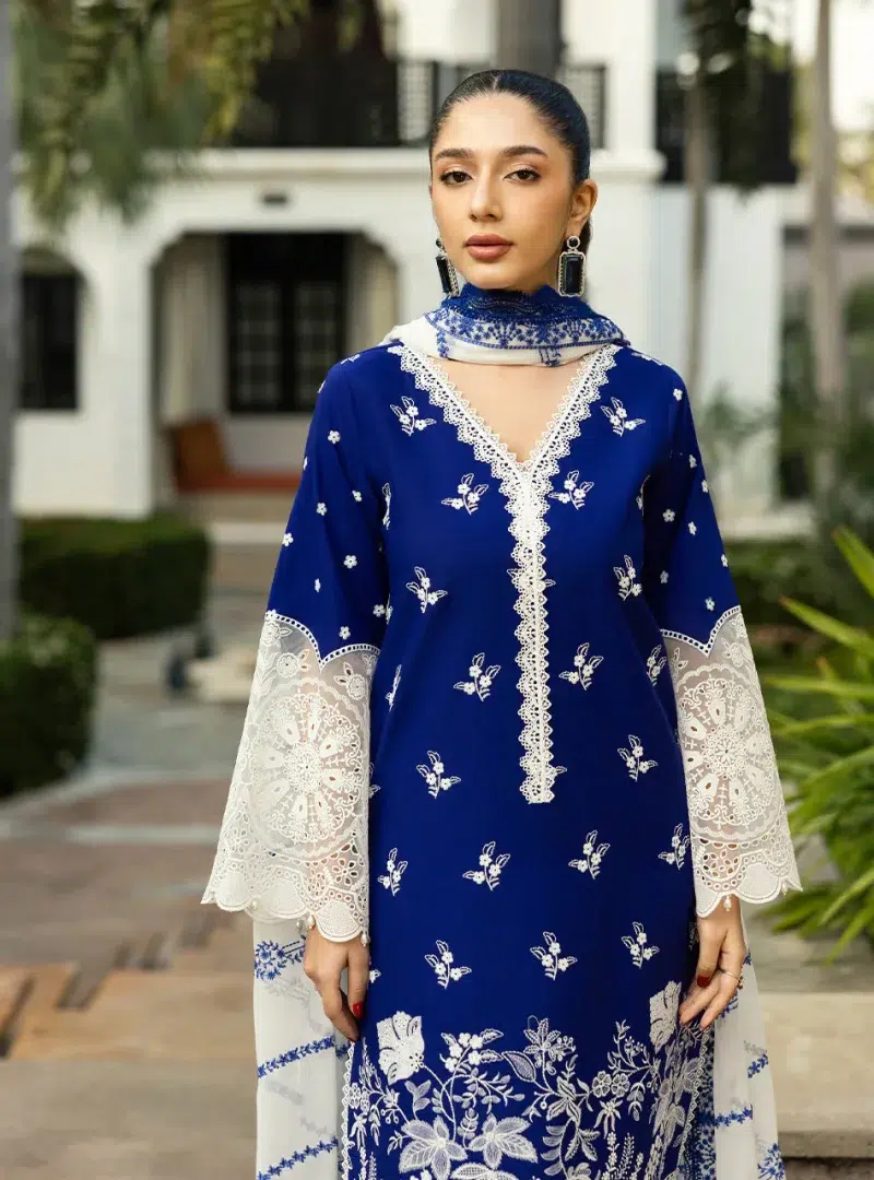 Zainab Chottani Chikankari 25 | Cobalt Blue | Unstitched | Festive wear| Sia - 11B | 3 pc set.