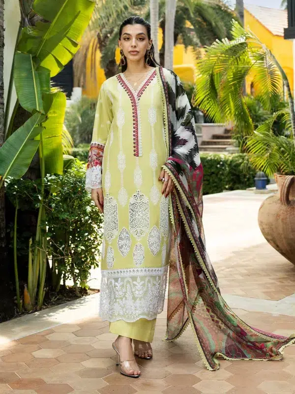 Zainab Chottani Chikankari 25 | Lime Yellow | Unstitched | Festive wear| Rayne - 12A | 3 pc set.