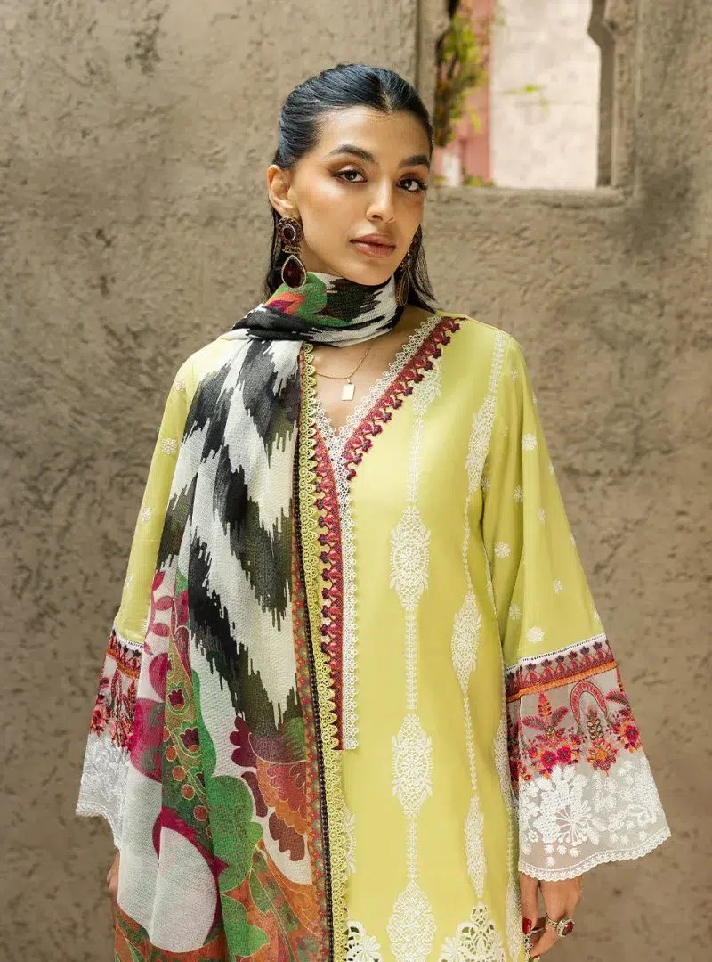 Zainab Chottani Chikankari 25 | Lime Yellow | Unstitched | Festive wear| Rayne - 12A | 3 pc set.