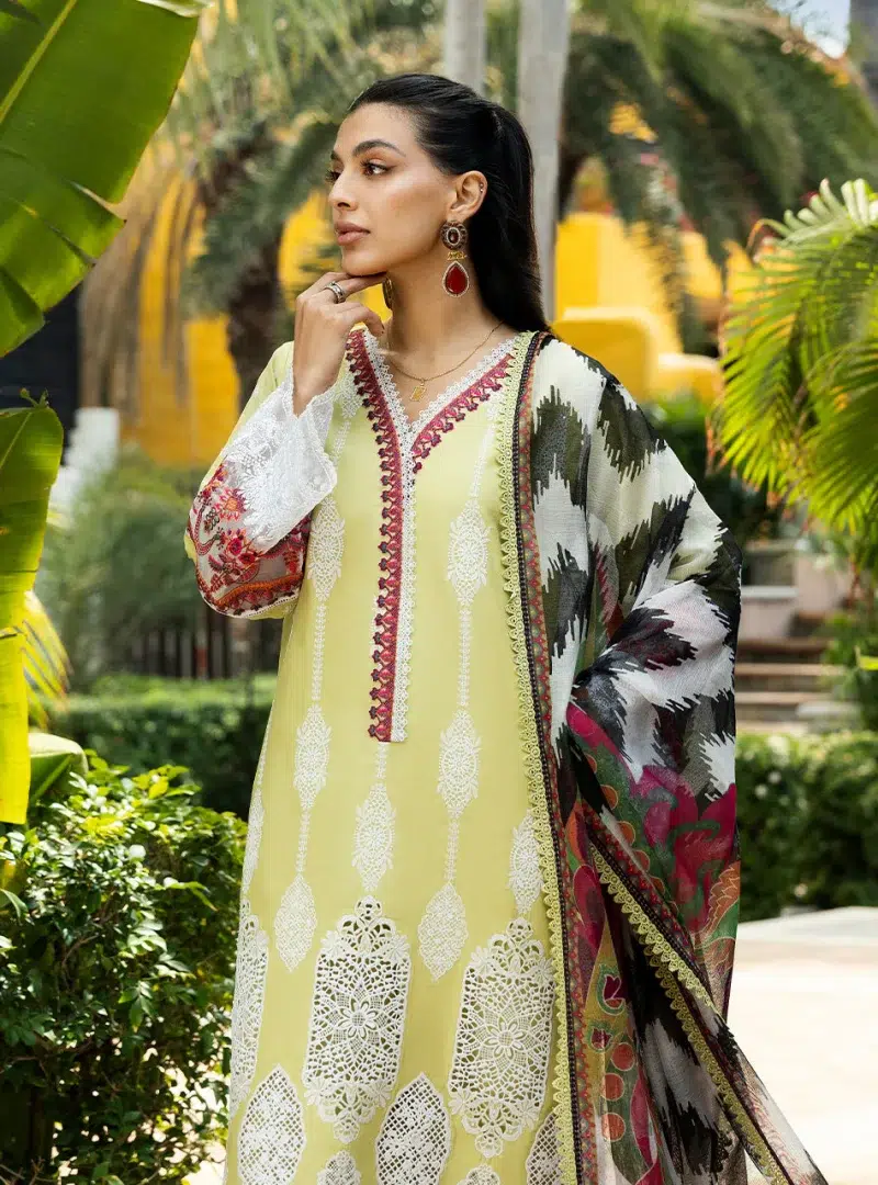 Zainab Chottani Chikankari 25 | Lime Yellow | Unstitched | Festive wear| Rayne - 12A | 3 pc set.