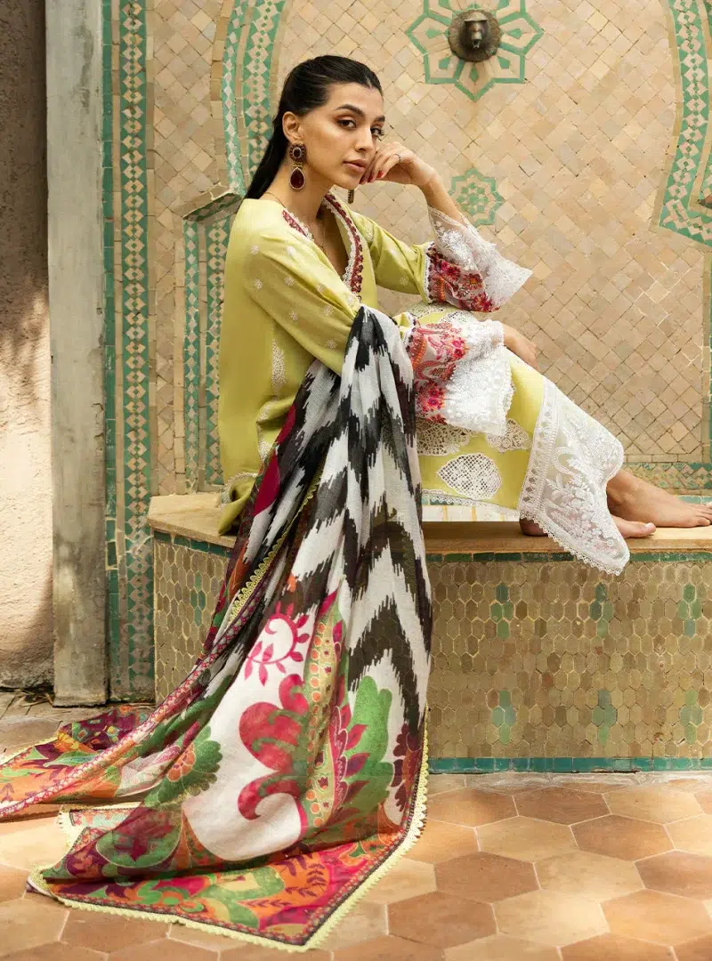 Zainab Chottani Chikankari 25 | Lime Yellow | Unstitched | Festive wear| Rayne - 12A | 3 pc set.