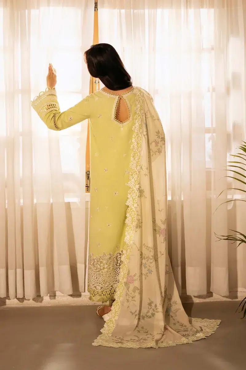 Zarposh | Sajni Lawn Edit 25 | Lime Yellow | Unstitched | Festive wear | Gulnaz | D02 | 3pc set.