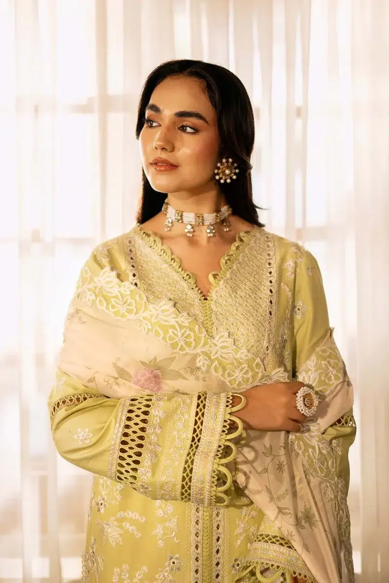 Zarposh | Sajni Lawn Edit 25 | Lime Yellow | Unstitched | Festive wear | Gulnaz | D02 | 3pc set.