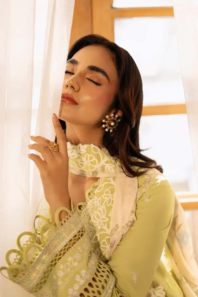 Zarposh | Sajni Lawn Edit 25 | Lime Yellow | Unstitched | Festive wear | Gulnaz | D02 | 3pc set.