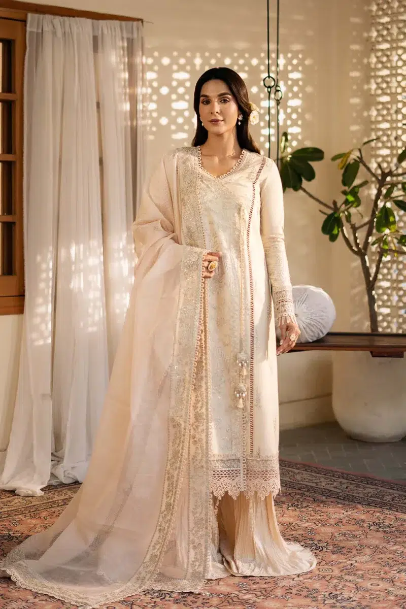 Zarposh | Sajni Lawn Edit 25 | Skin | Unstitched | Festive wear | Mehmal | D03 | 3pc set.