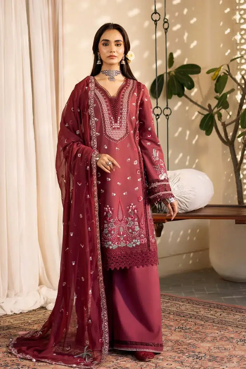 Zarposh | Sajni Lawn Edit 25 | Magenta | Unstitched | Festive wear | Nayirah | D04 | 3pc set.
