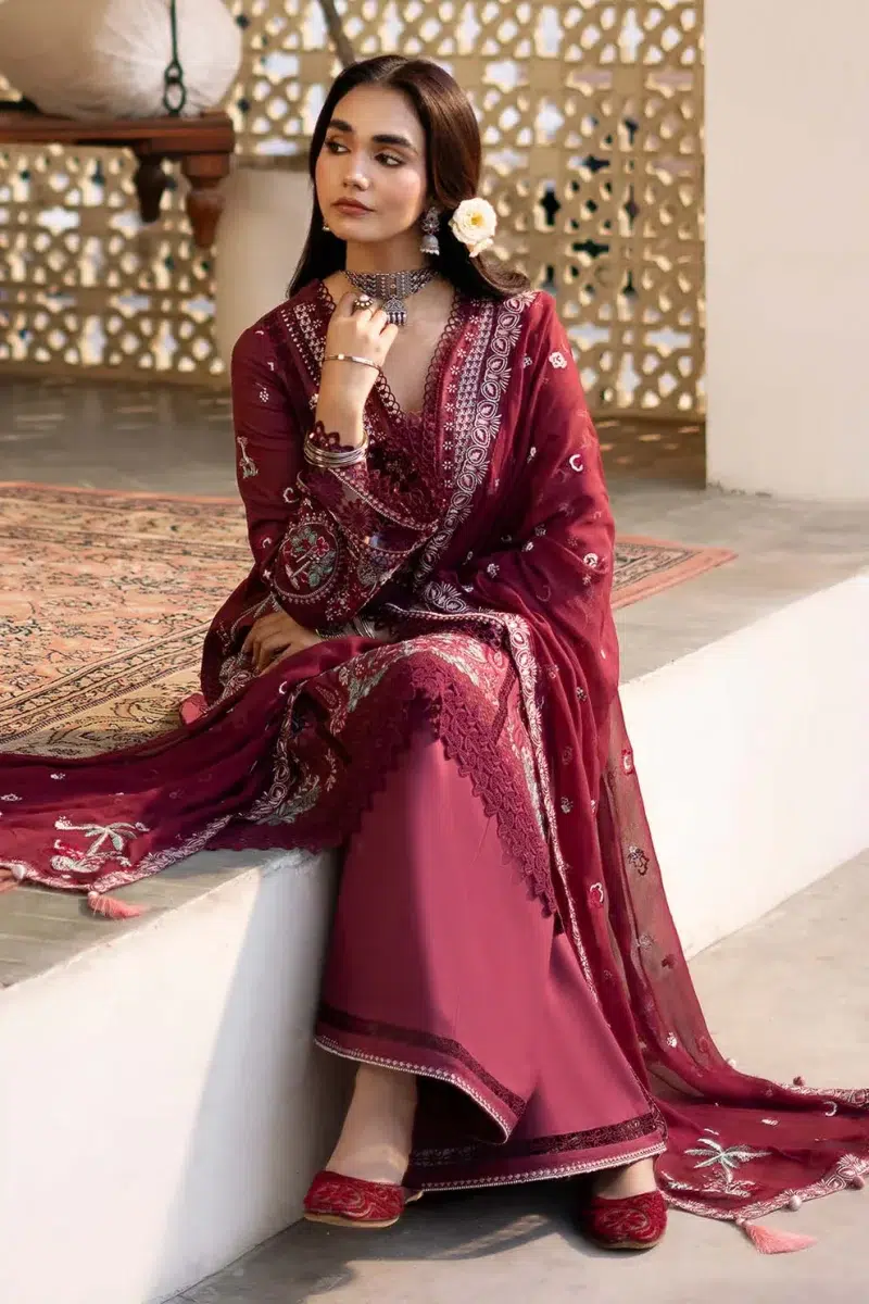 Zarposh | Sajni Lawn Edit 25 | Magenta | Unstitched | Festive wear | Nayirah | D04 | 3pc set.
