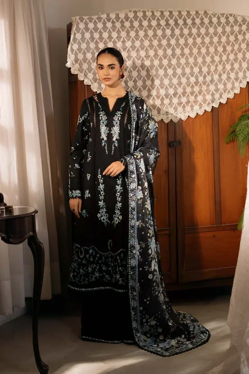 Zarposh | Sajni Lawn Edit 25 | Black | Unstitched | Festive wear | Mahzadi | D06 | 3pc set.