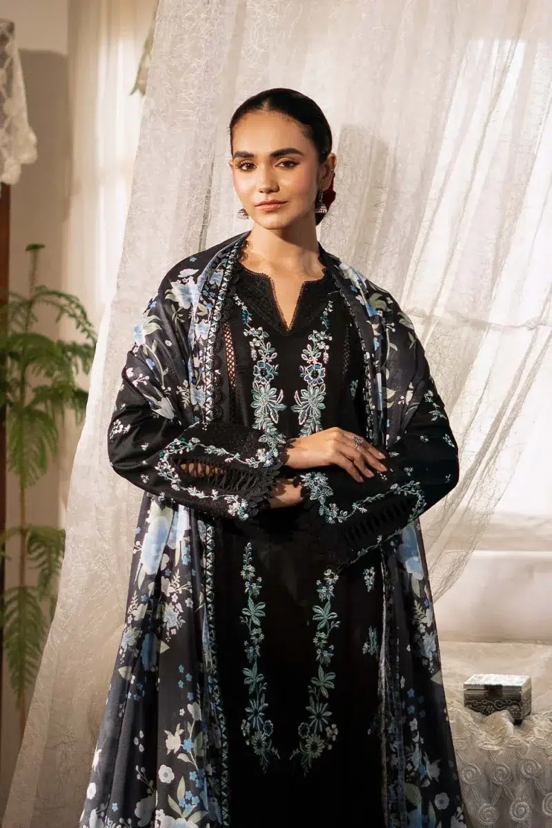 Zarposh | Sajni Lawn Edit 25 | Black | Unstitched | Festive wear | Mahzadi | D06 | 3pc set.