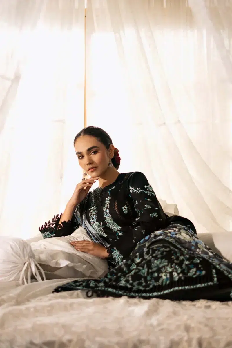 Zarposh | Sajni Lawn Edit 25 | Black | Unstitched | Festive wear | Mahzadi | D06 | 3pc set.