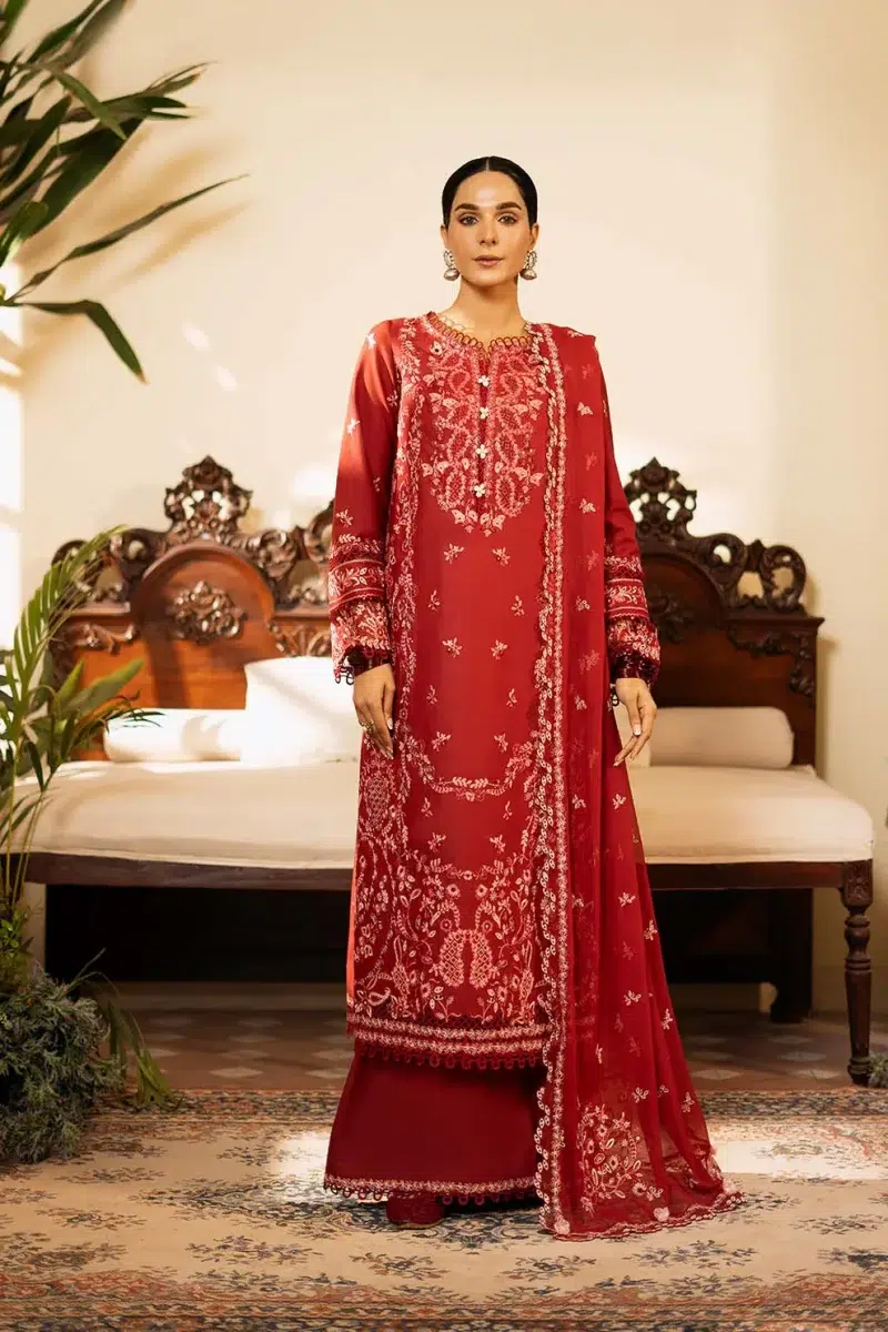 Zarposh | Sajni Lawn Edit 25 | Maroon | Unstitched | Festive wear | Noorjah | D07 | 3pc set.