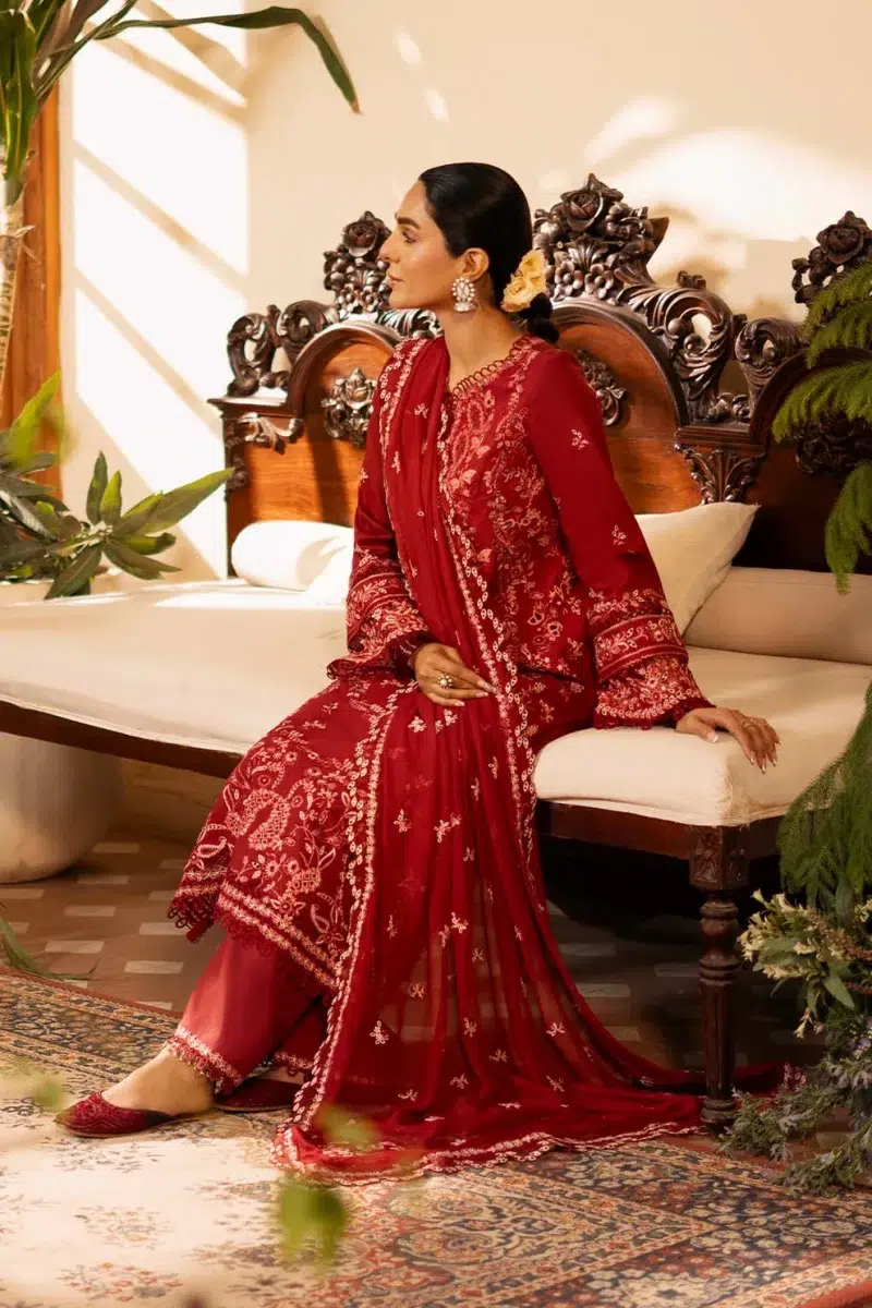 Zarposh | Sajni Lawn Edit 25 | Maroon | Unstitched | Festive wear | Noorjah | D07 | 3pc set.