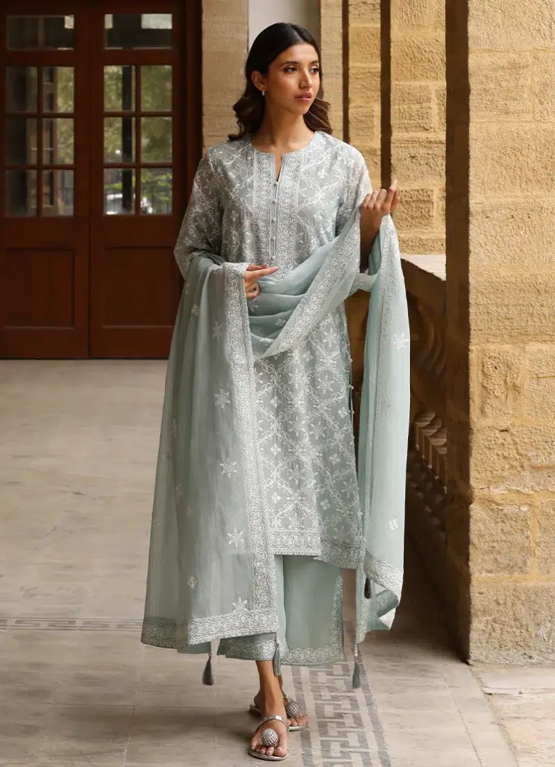 Image | Studio | Stitched | Embroidered Suit | Cotton | Light Teal | 3 pc set.