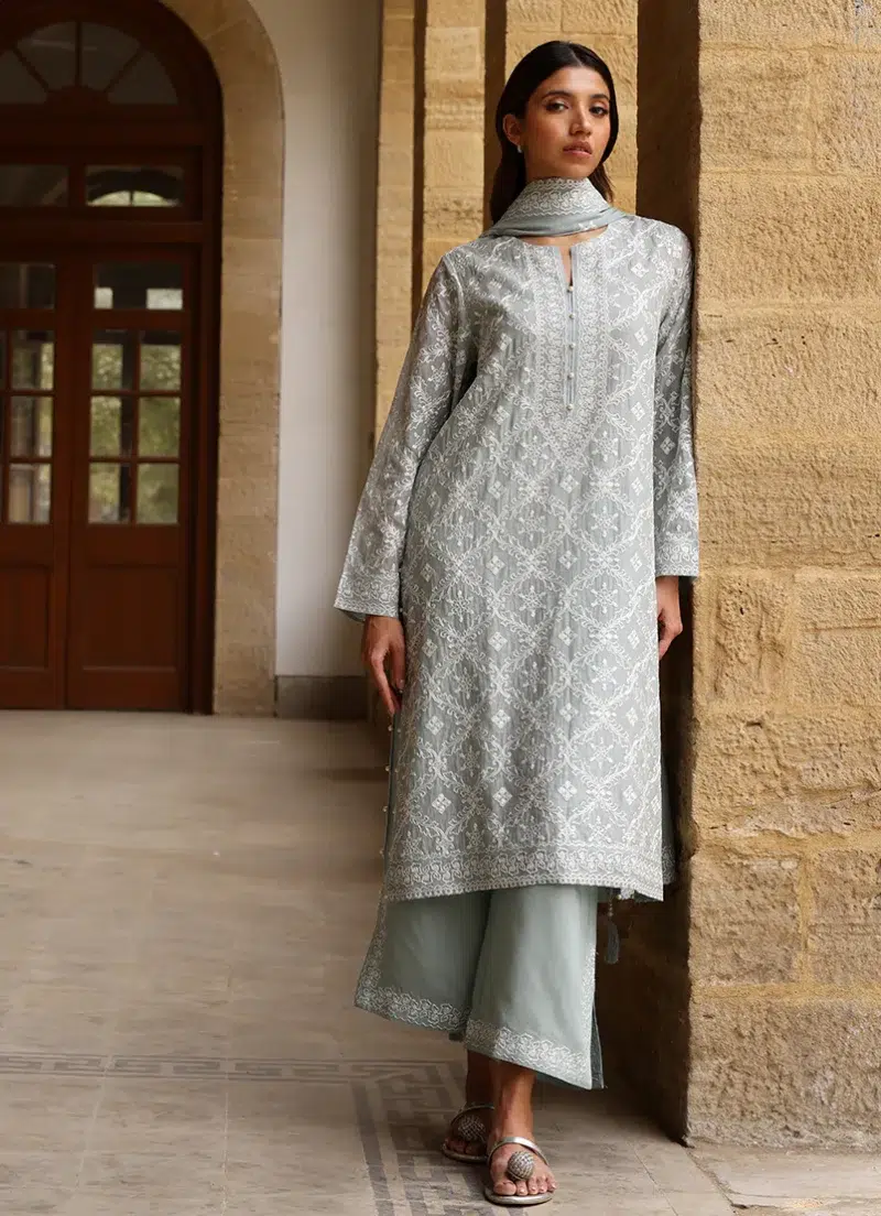 Image | Studio | Stitched | Embroidered Suit | Cotton | Light Teal | 3 pc set.