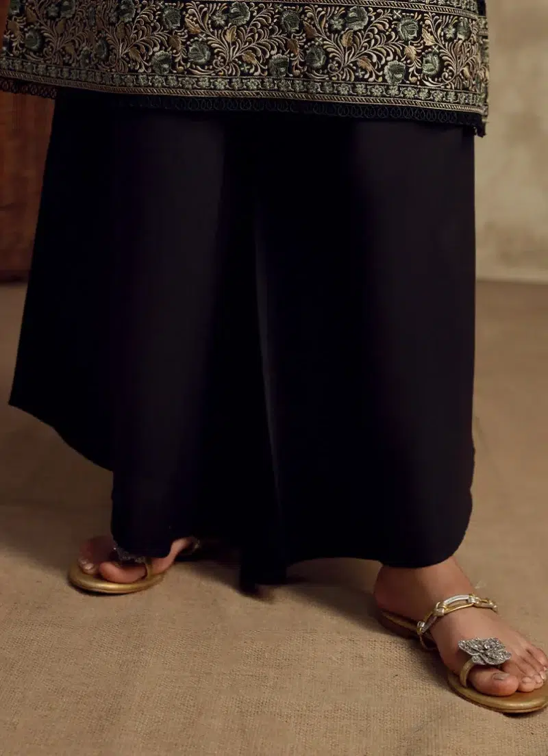 Image | Ella | Assymetric Hem Flared Pants | Pure Cotton | Black | 1 pc | TS-748