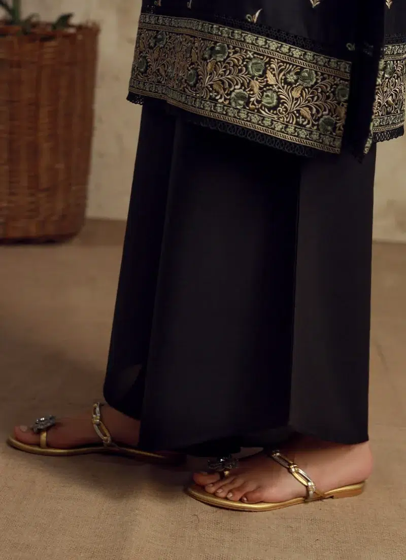 Image | Ella | Assymetric Hem Flared Pants | Pure Cotton | Black | 1 pc | TS-748