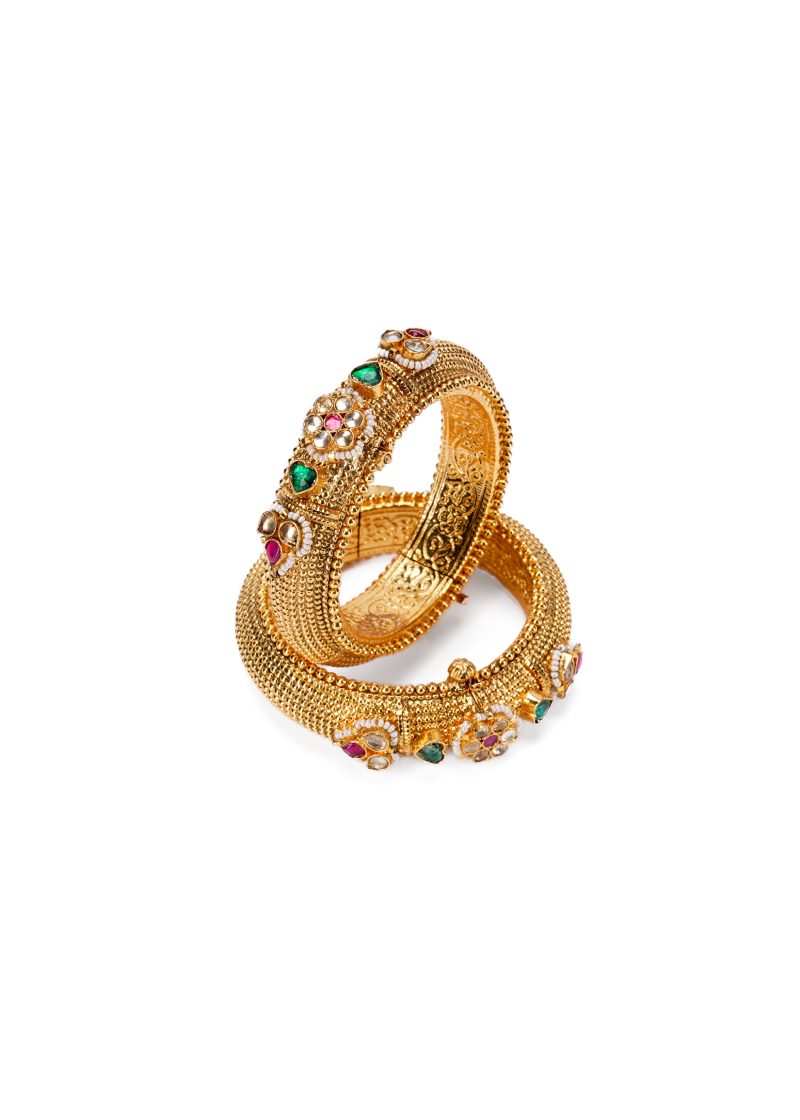 Gold Metal Earrings | Pink & Green Kundan with Pearl for a Luxe, Traditional Appeal