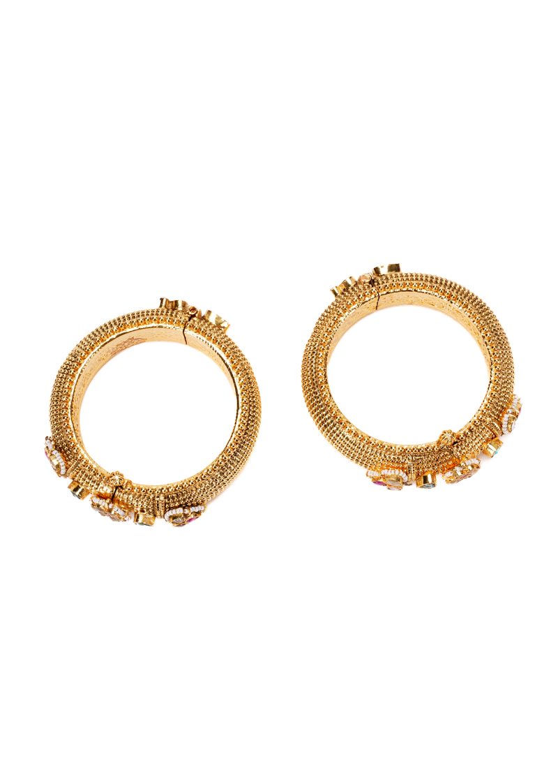 Gold Metal Earrings | Pink & Green Kundan with Pearl for a Luxe, Traditional Appeal