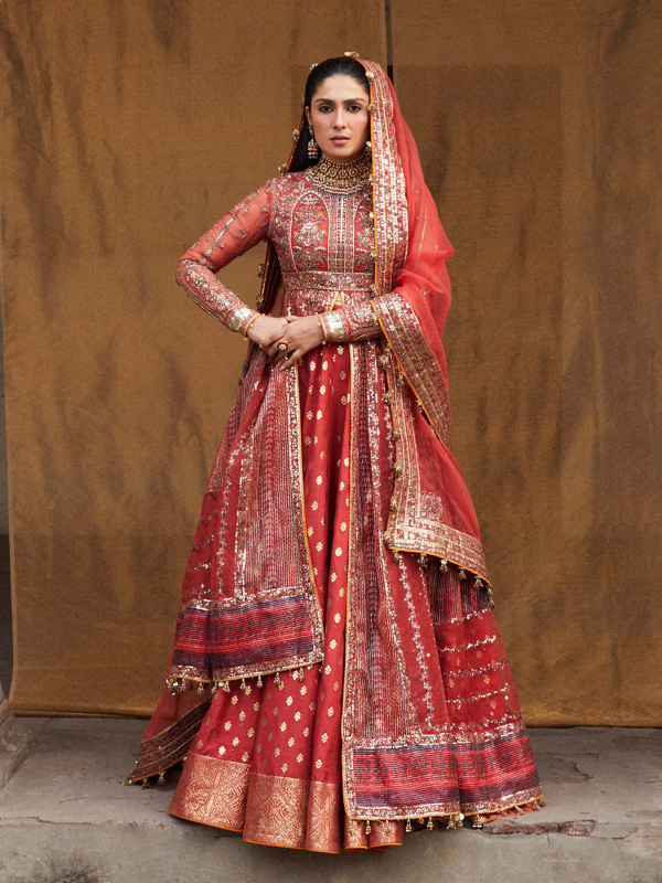 Hussain Rehar Luxury Festive | Red | Unstitched | Organza Dupatta | BULORI