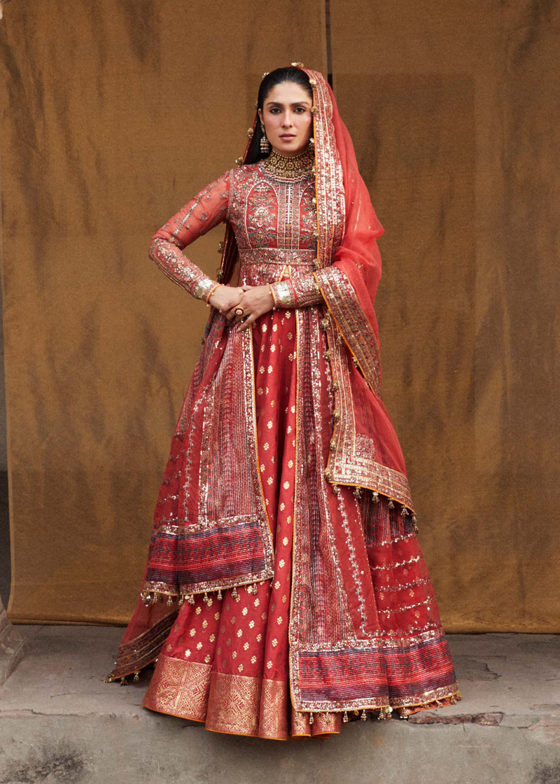 Hussain Rehar Luxury Festive | Red | Unstitched | Organza Dupatta | BULORI