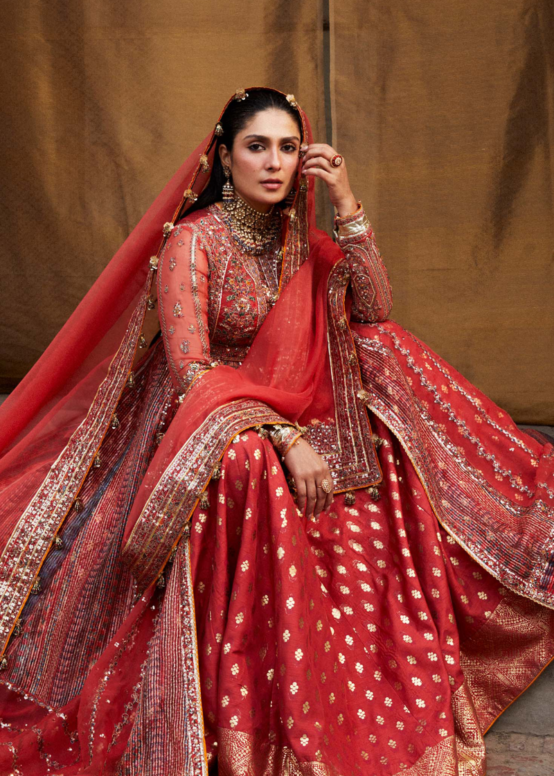 Hussain Rehar Luxury Festive | Red | Unstitched | Organza Dupatta | BULORI